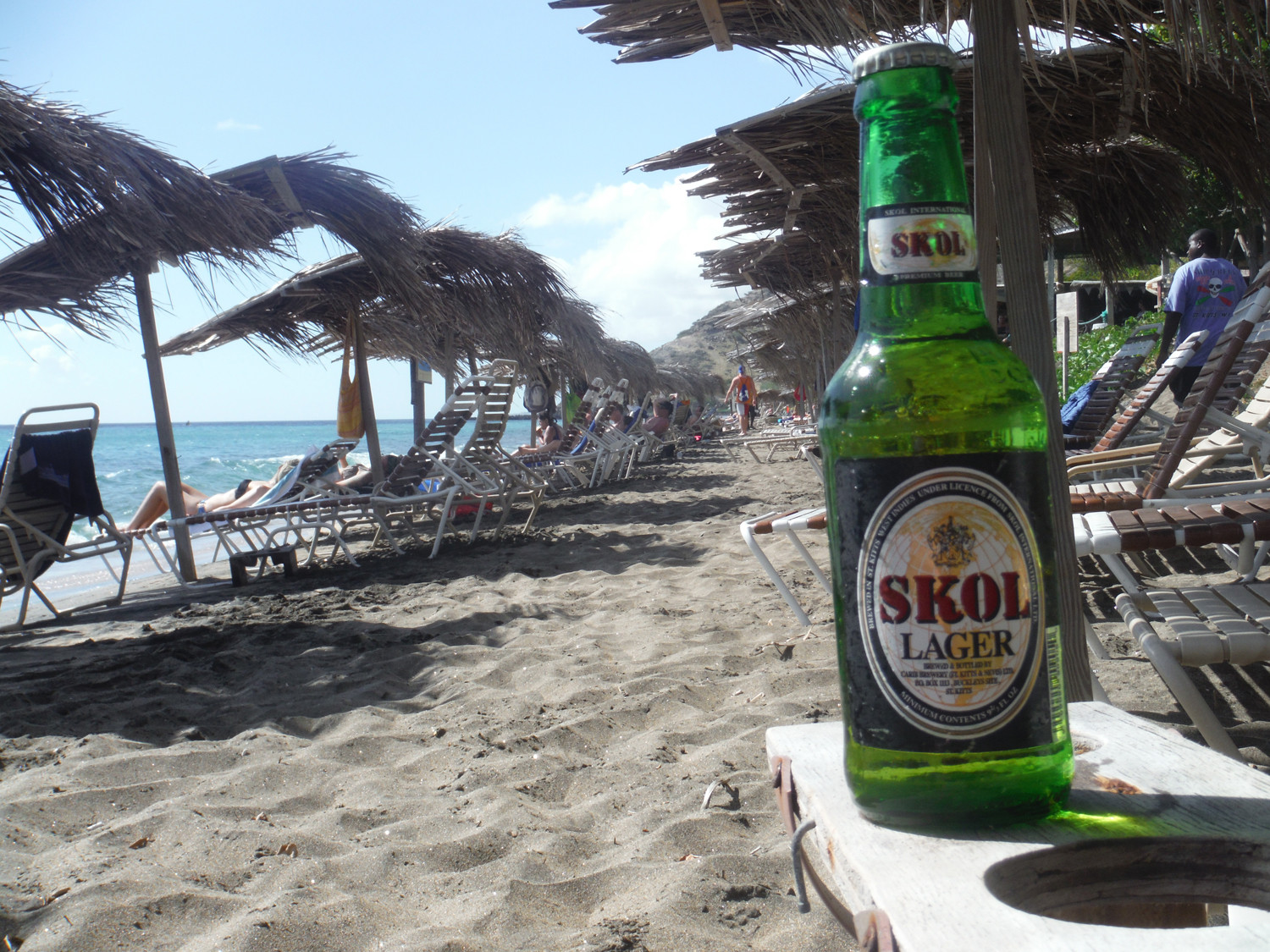 Find Skol Caribbean island beer on St. Kitts and Nevis beaches.