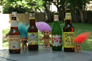 Premade craft beer summer shandy and radler varieties in bottles.